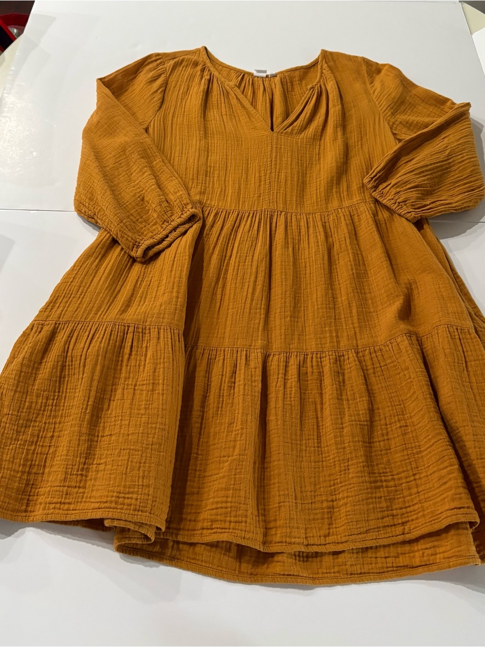 Womens Tiered Long-Sleeve Dress - Mustard Yellow From Gap, 100% Cotton